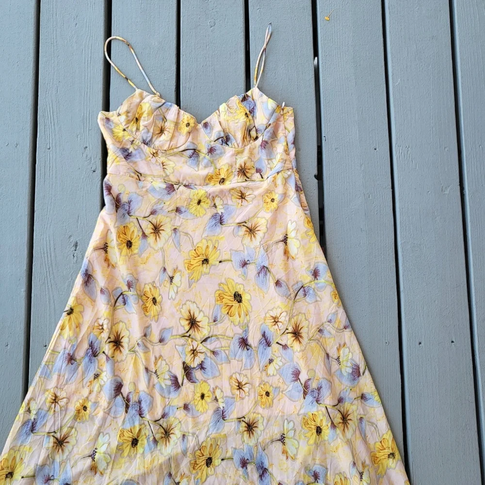 Petal and Pup‎ Yellow Floral Midi Dress XL Bustier Bodice A-line Silhouette